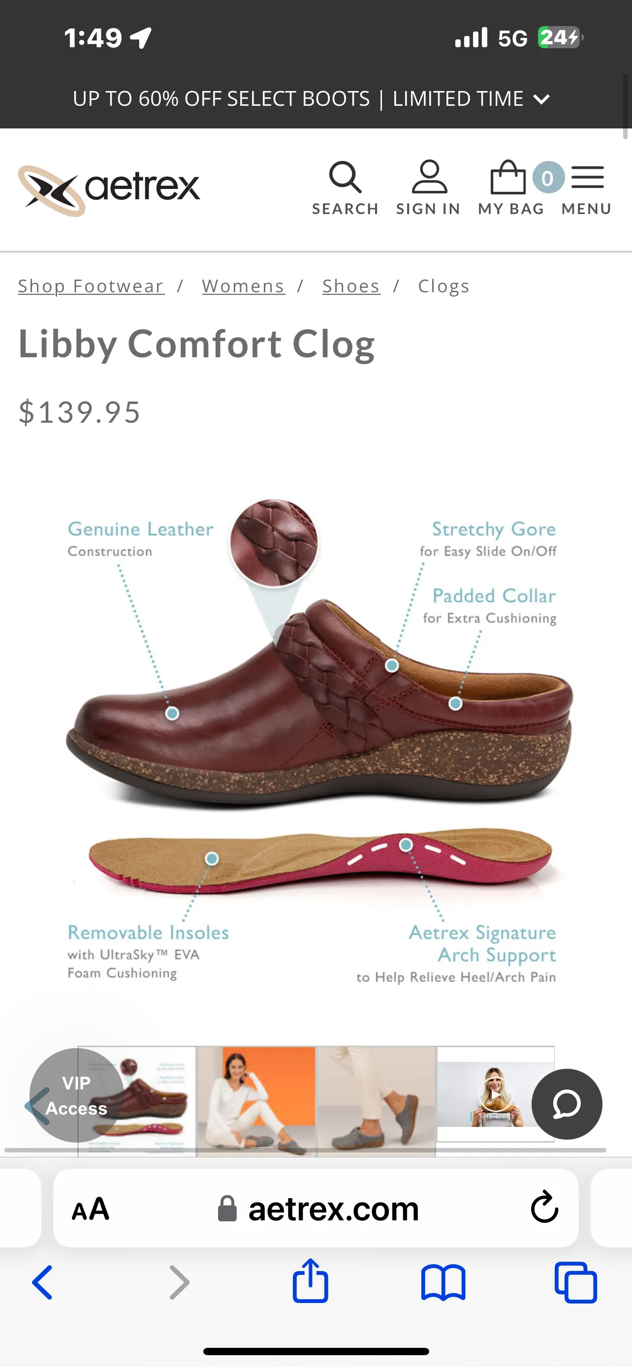 Aetrex Libby Womens Clog Tobacco