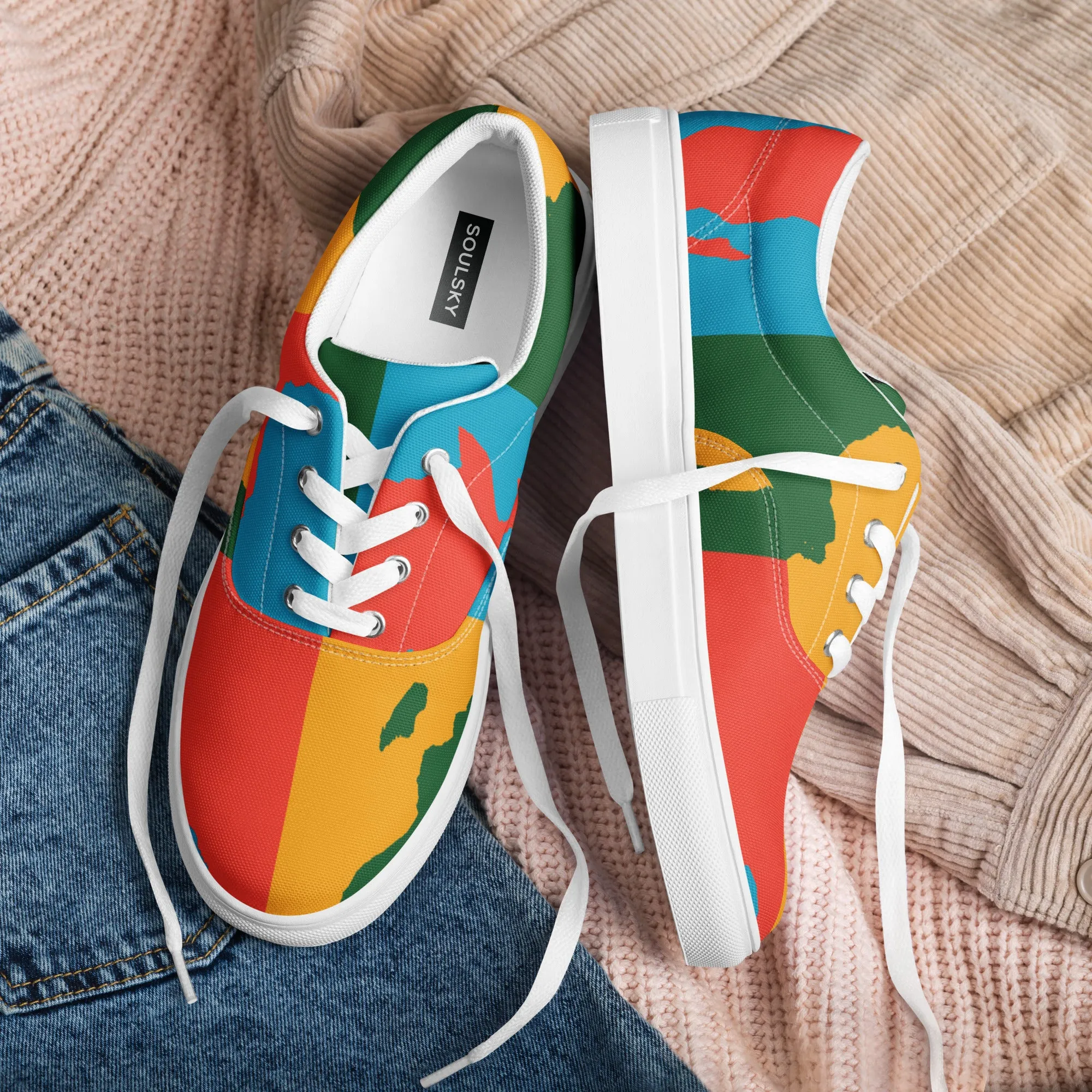 AFRICA WARHOL Men’s Lace-Up Canvas Shoes (Bright)