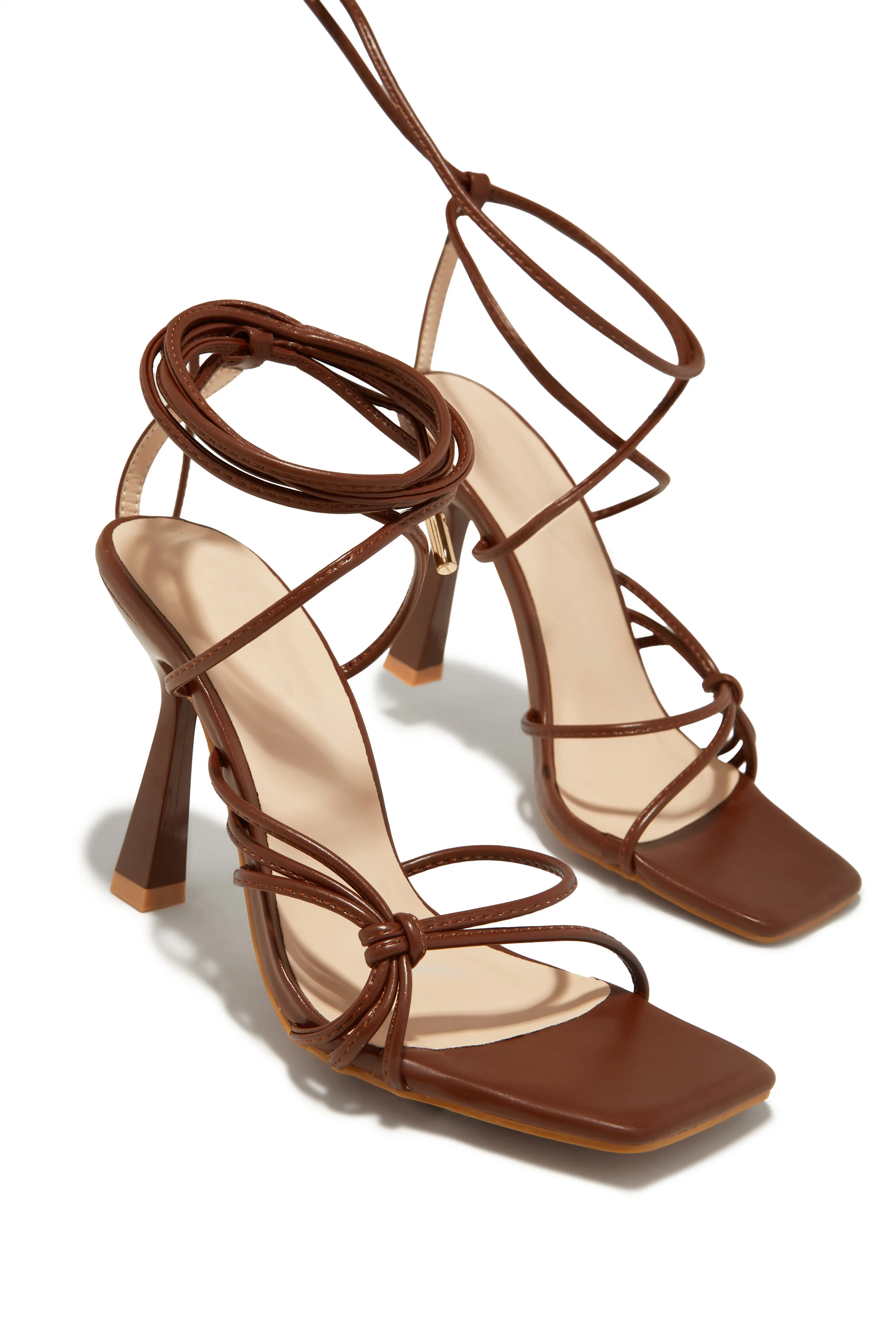 Aileen Lace Up Heels - Brown