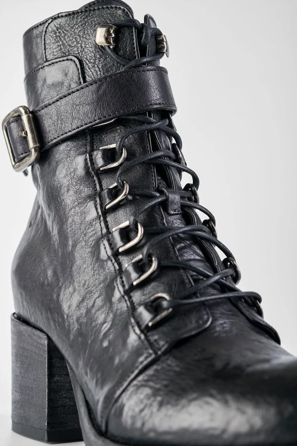 BERKELEY charcoal-black lace up boots.