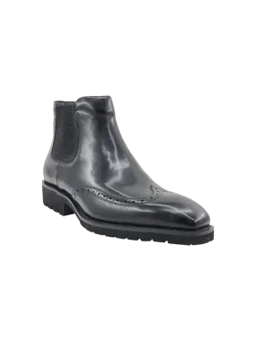 Black Boots Slip-On Men's Wingtip dress casual genuine Leather