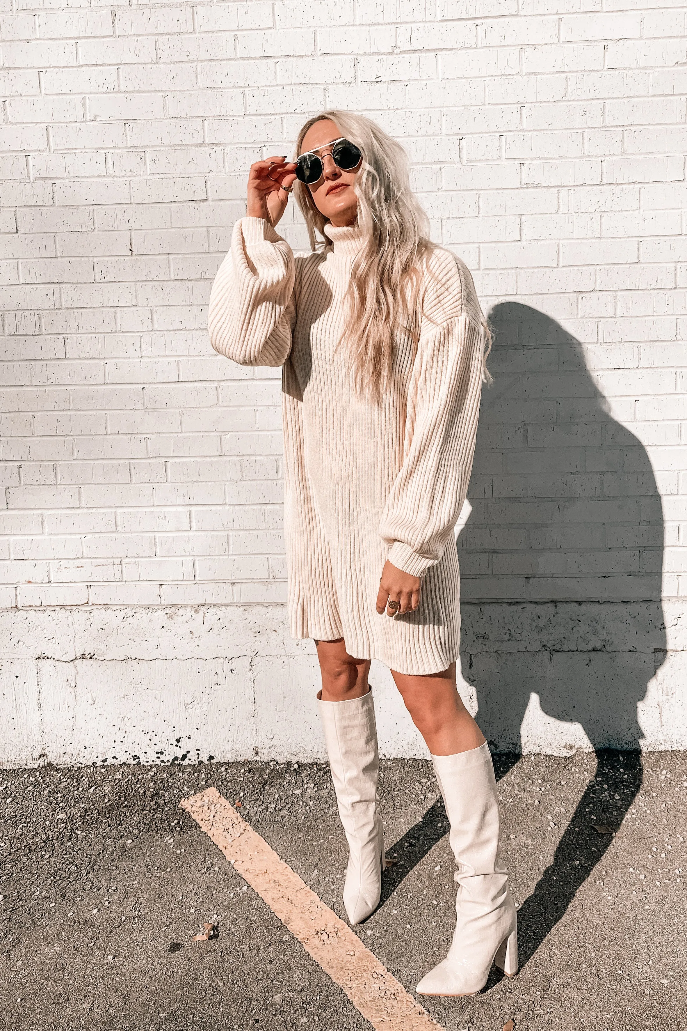 Brigitte Turtleneck Sweater Dress in Apricot Cream