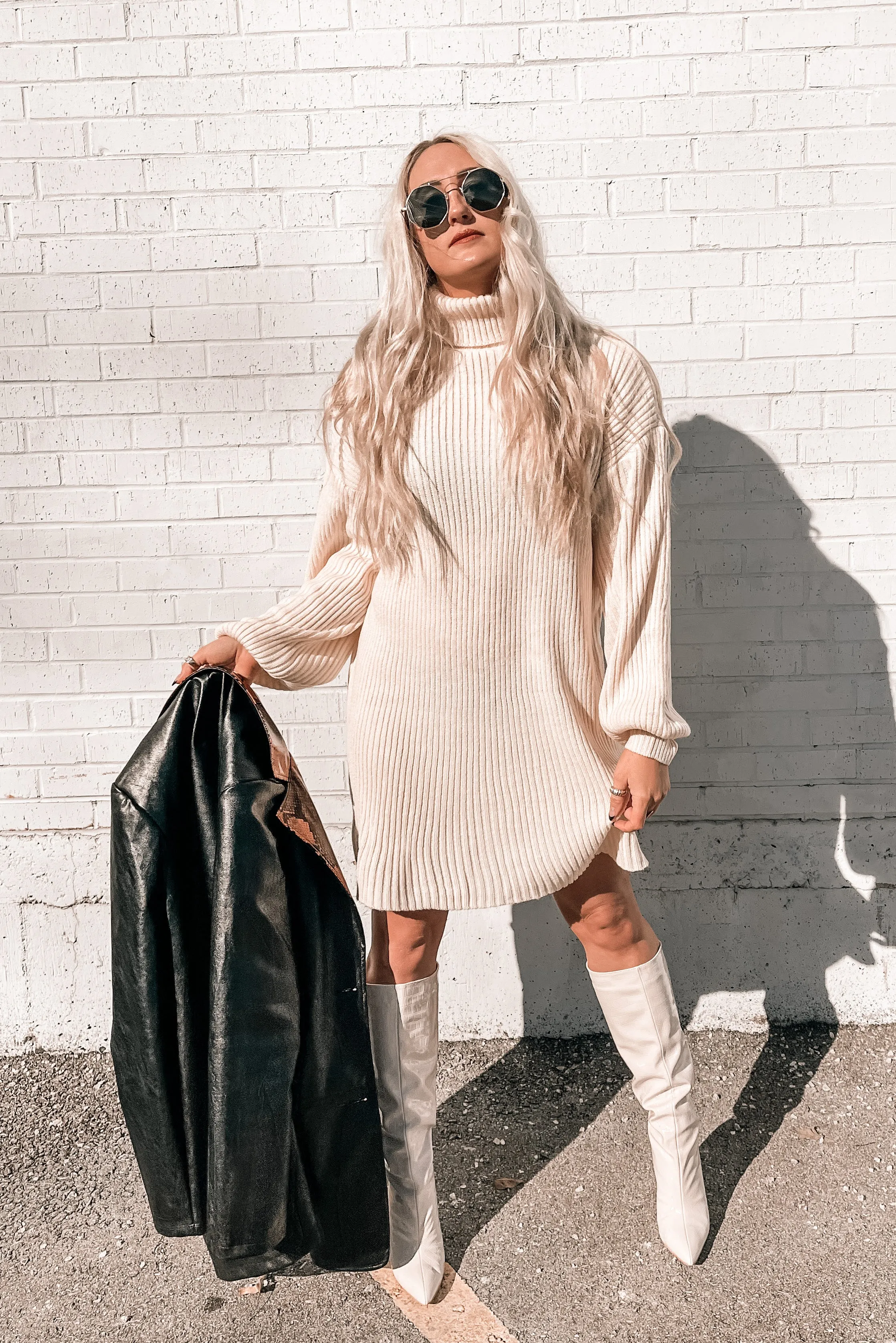 Brigitte Turtleneck Sweater Dress in Apricot Cream