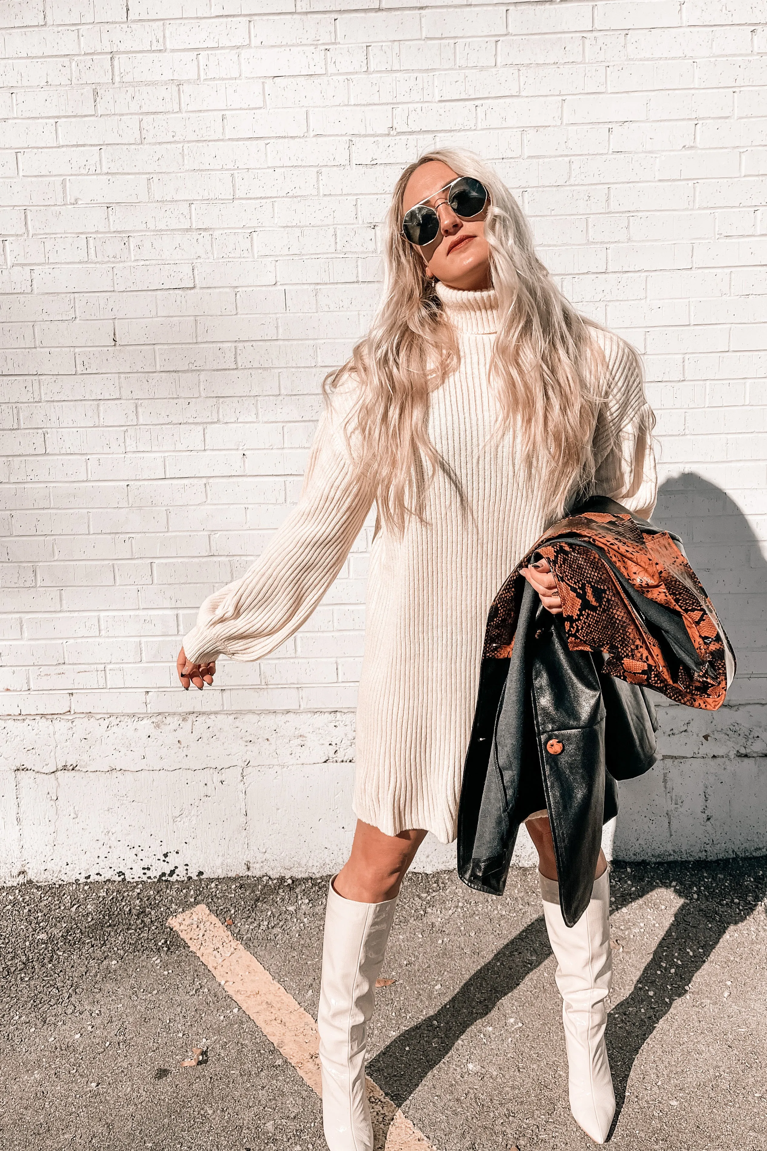Brigitte Turtleneck Sweater Dress in Apricot Cream
