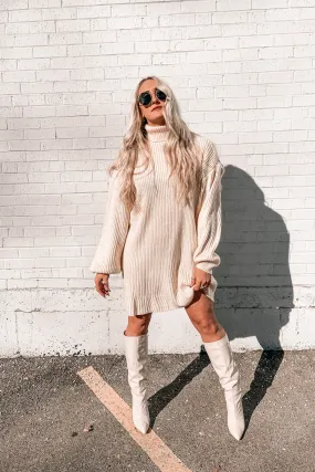 Brigitte Turtleneck Sweater Dress in Apricot Cream