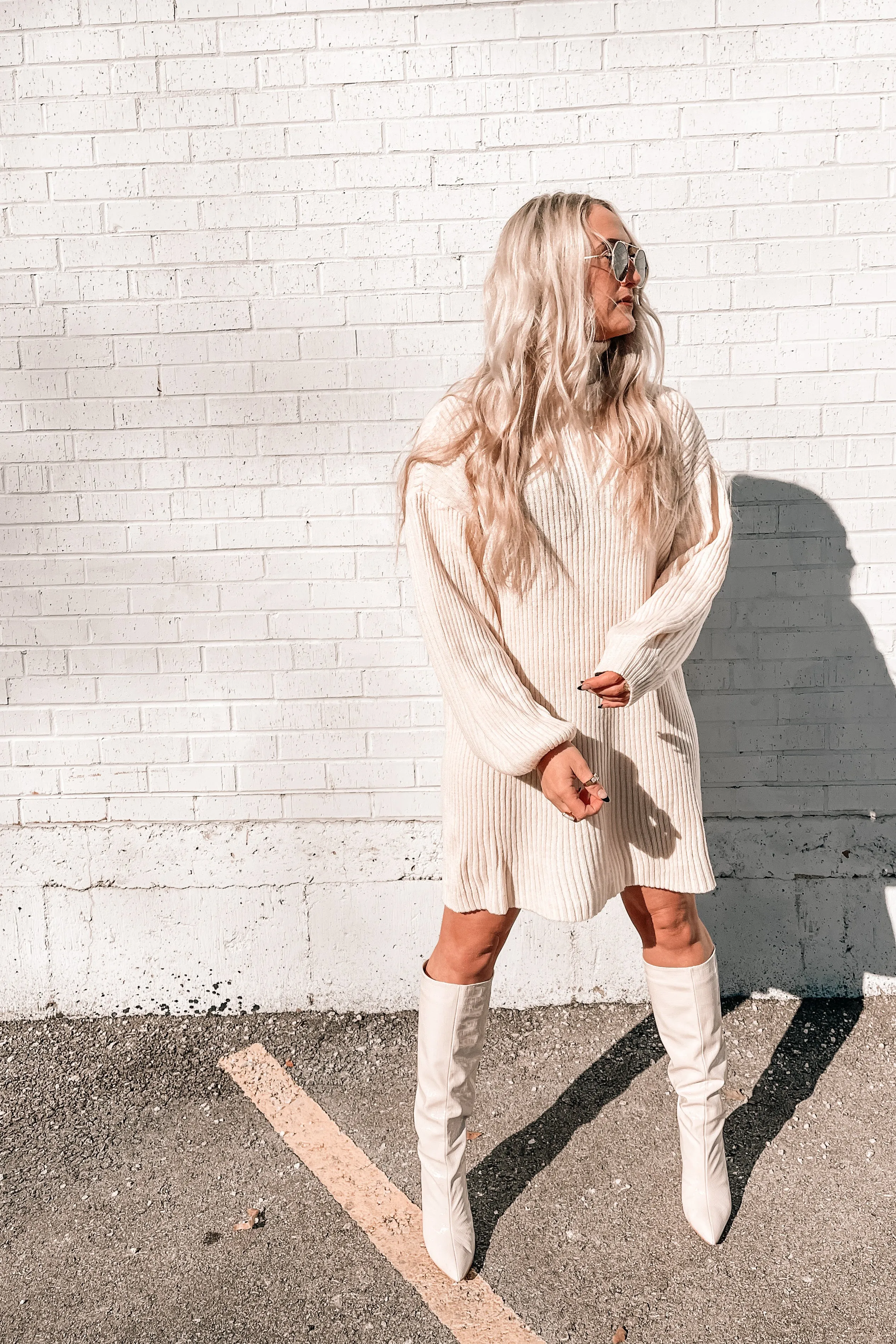 Brigitte Turtleneck Sweater Dress in Apricot Cream