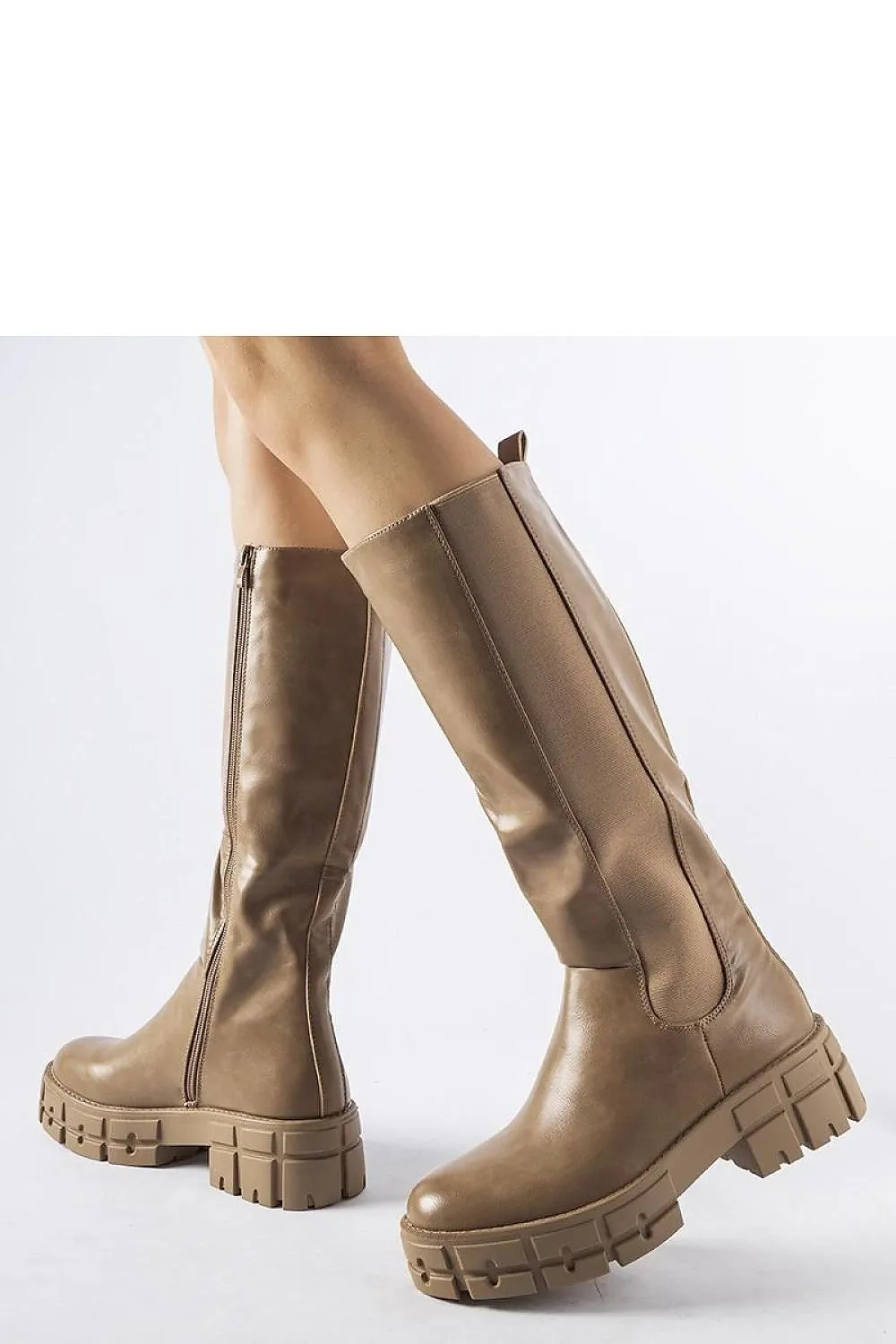 Brown insulated flat knee-high boots