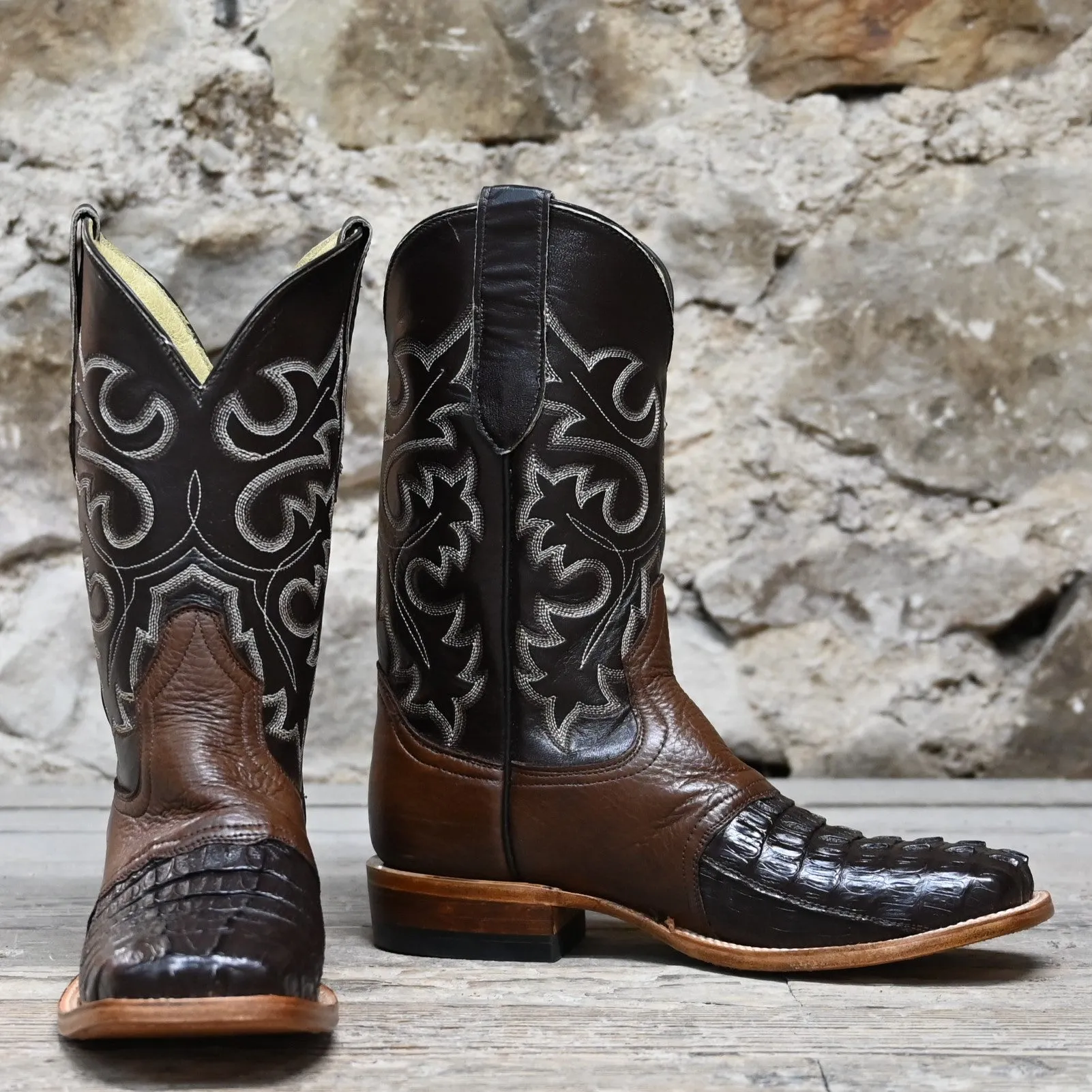 Cowtown Men's 11" Caiman Leather Boot W/Chocolate Top