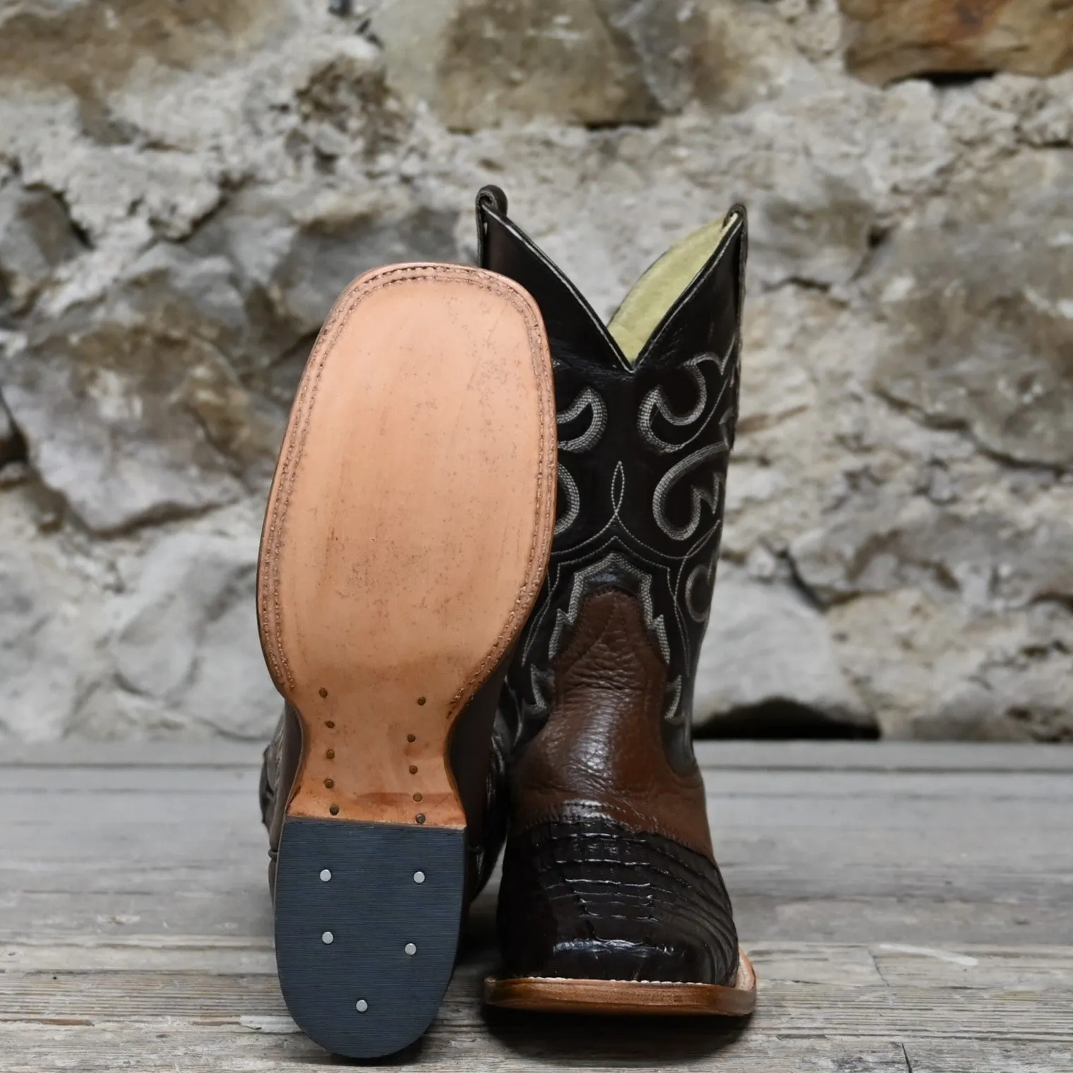 Cowtown Men's 11" Caiman Leather Boot W/Chocolate Top
