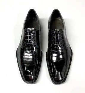 Crocodile Shoes Men's Crocodile Leather Lace-up Dress Shoes Square Toe Black Business Mens Shoes Free Shipping Size38-44
