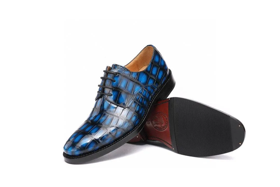 Crocodile Shoes Vintage Crocodile Leather Cap Toe Lace Up Dress Shoes