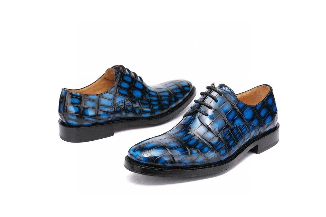 Crocodile Shoes Vintage Crocodile Leather Cap Toe Lace Up Dress Shoes