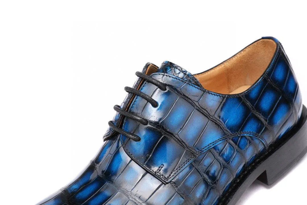 Crocodile Shoes Vintage Crocodile Leather Cap Toe Lace Up Dress Shoes