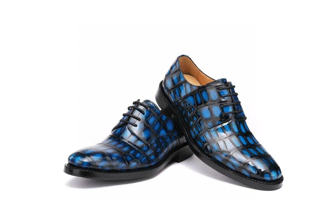 Crocodile Shoes Vintage Crocodile Leather Cap Toe Lace Up Dress Shoes