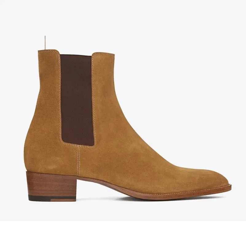 Funki Buys | Boots | Men's Suede Block Heeled Chelsea Boots