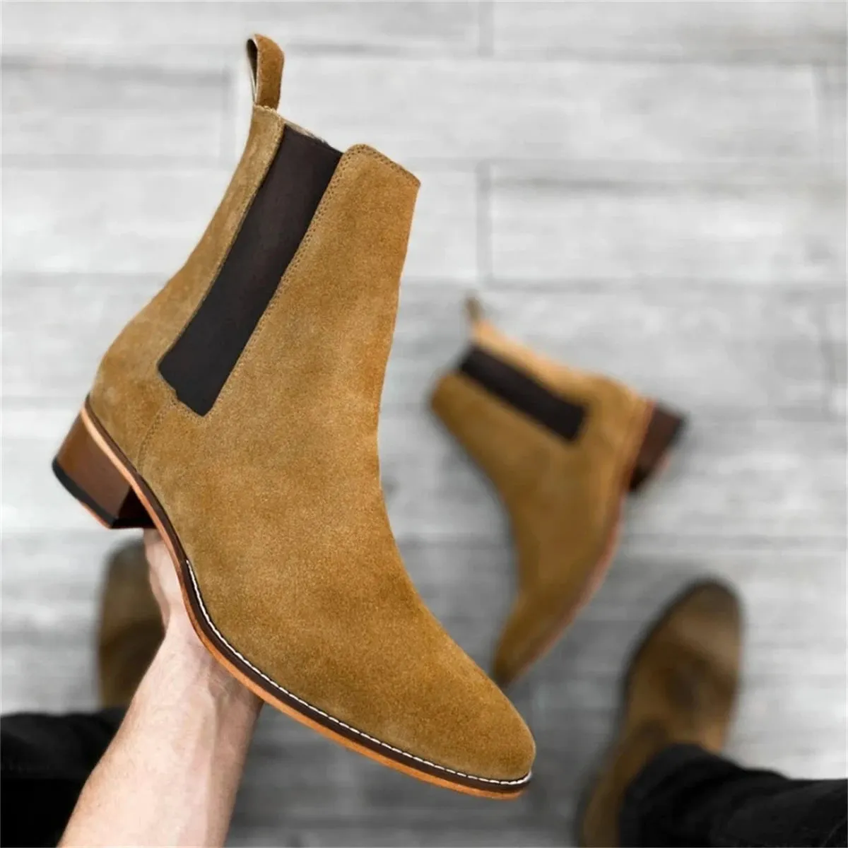 Funki Buys | Boots | Men's Suede Block Heeled Chelsea Boots