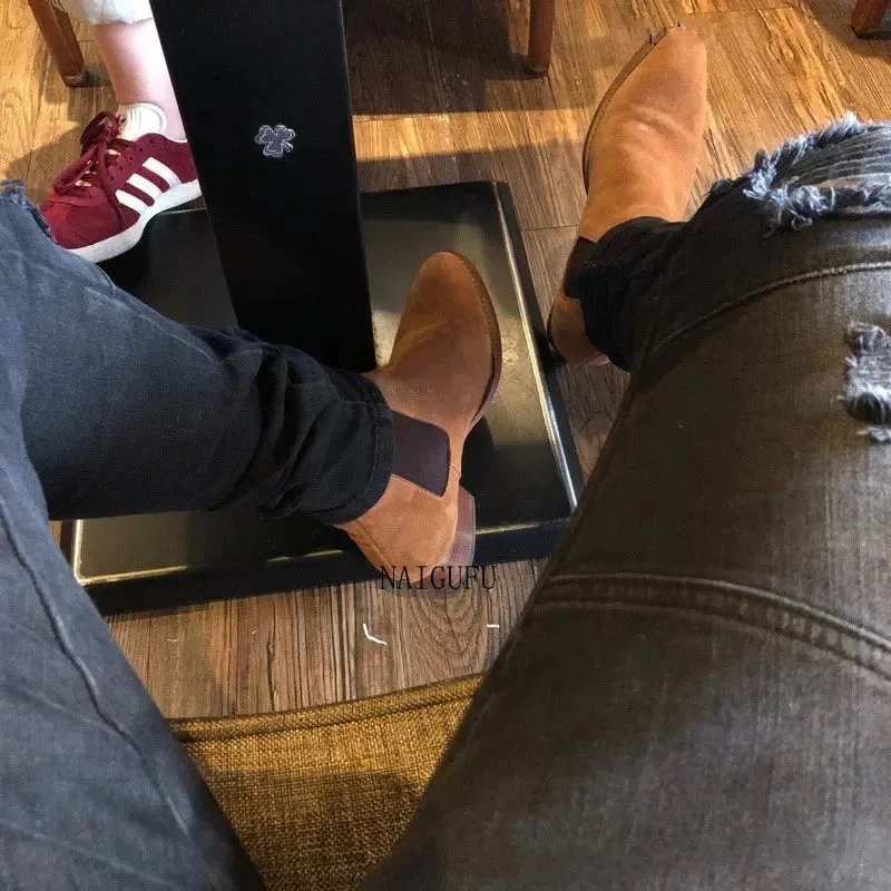 Funki Buys | Boots | Men's Suede Block Heeled Chelsea Boots