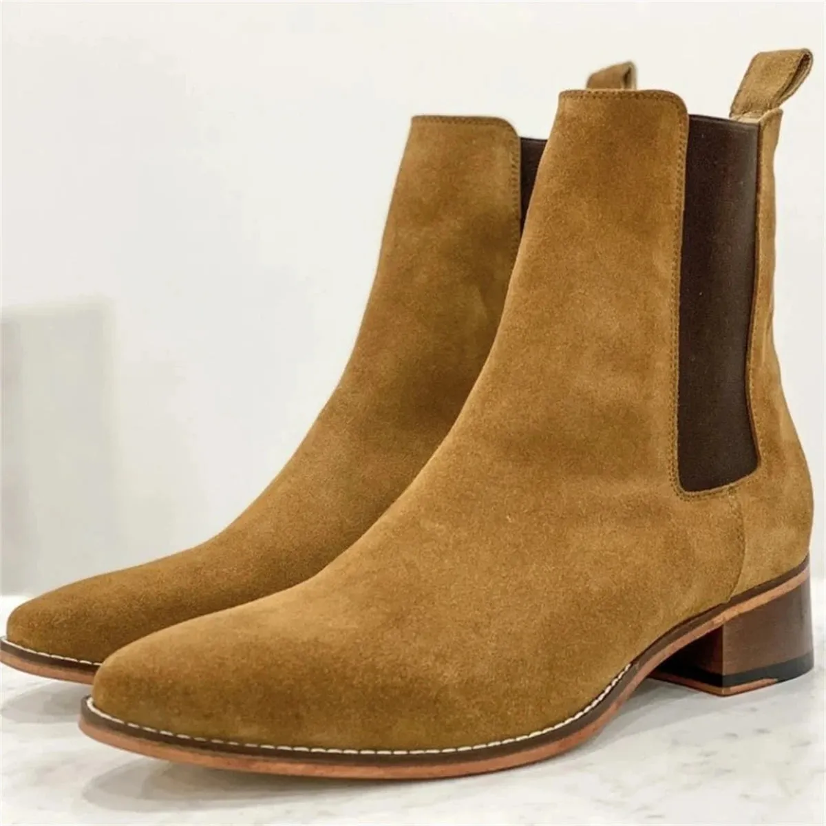Funki Buys | Boots | Men's Suede Block Heeled Chelsea Boots