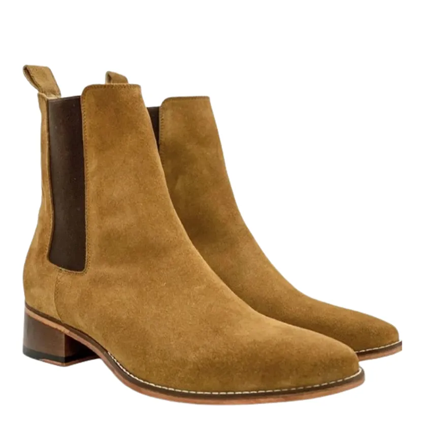 Funki Buys | Boots | Men's Suede Block Heeled Chelsea Boots