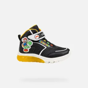 Geox Kids Super Mario Light Up High Top Trainers - Black / Yellow