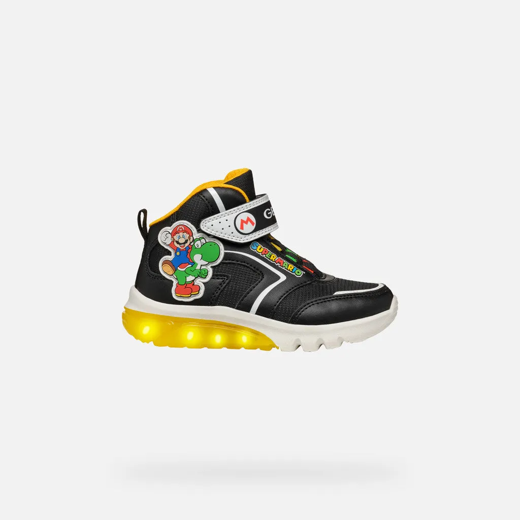 Geox Kids Super Mario Light Up High Top Trainers - Black / Yellow