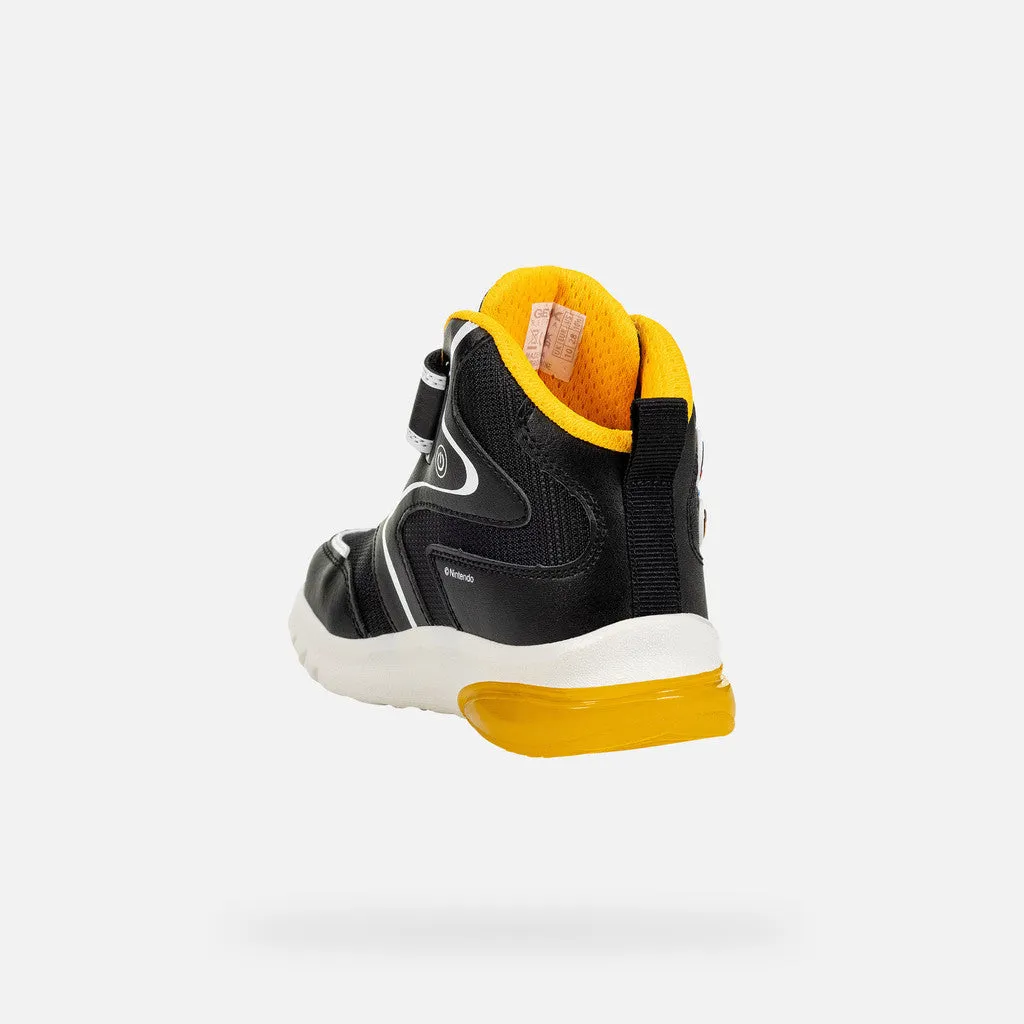 Geox Kids Super Mario Light Up High Top Trainers - Black / Yellow