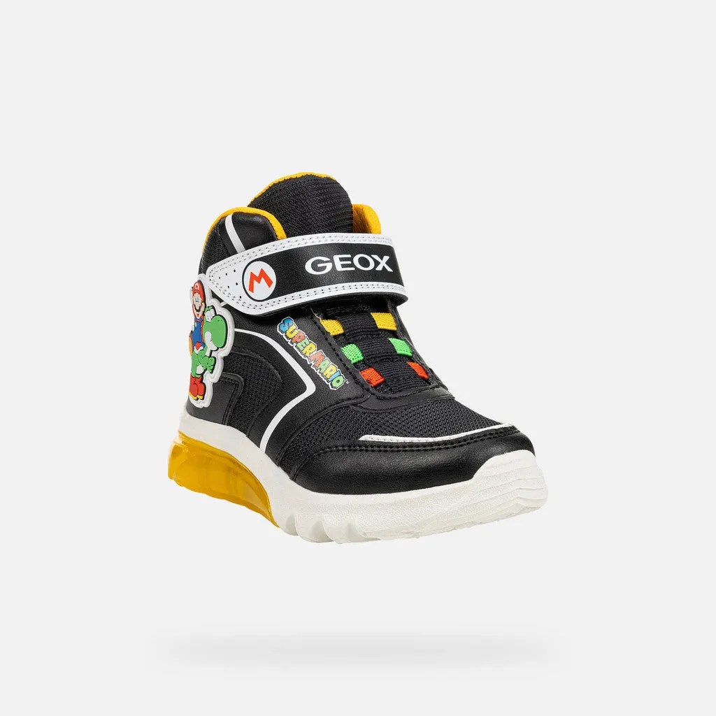 Geox Kids Super Mario Light Up High Top Trainers - Black / Yellow