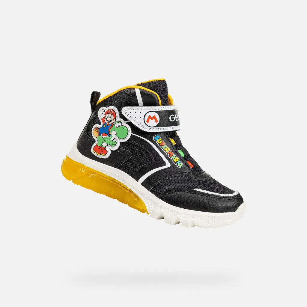 Geox Kids Super Mario Light Up High Top Trainers - Black / Yellow