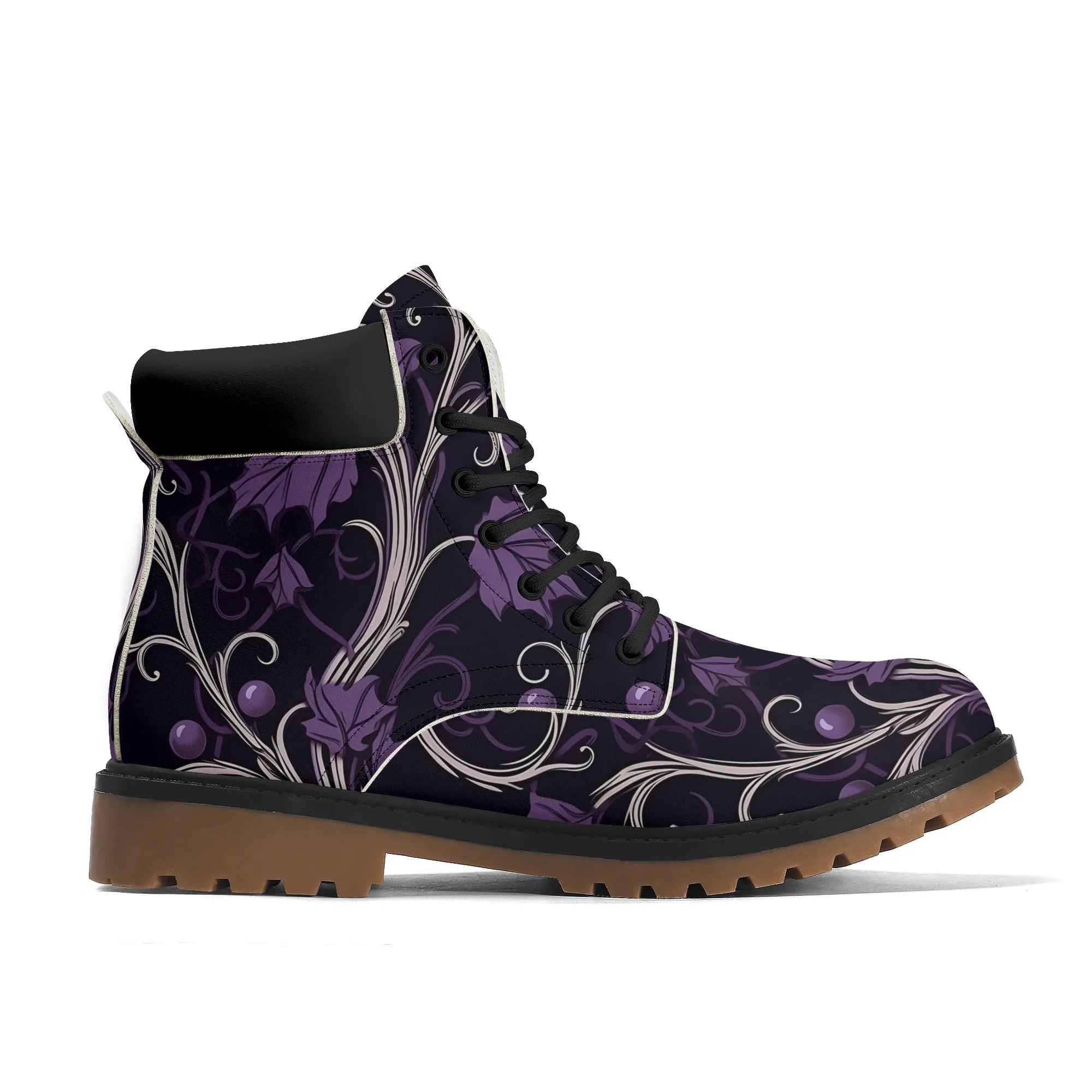 Gothic Purple Forest Leather Brown Outsole All Season Boots