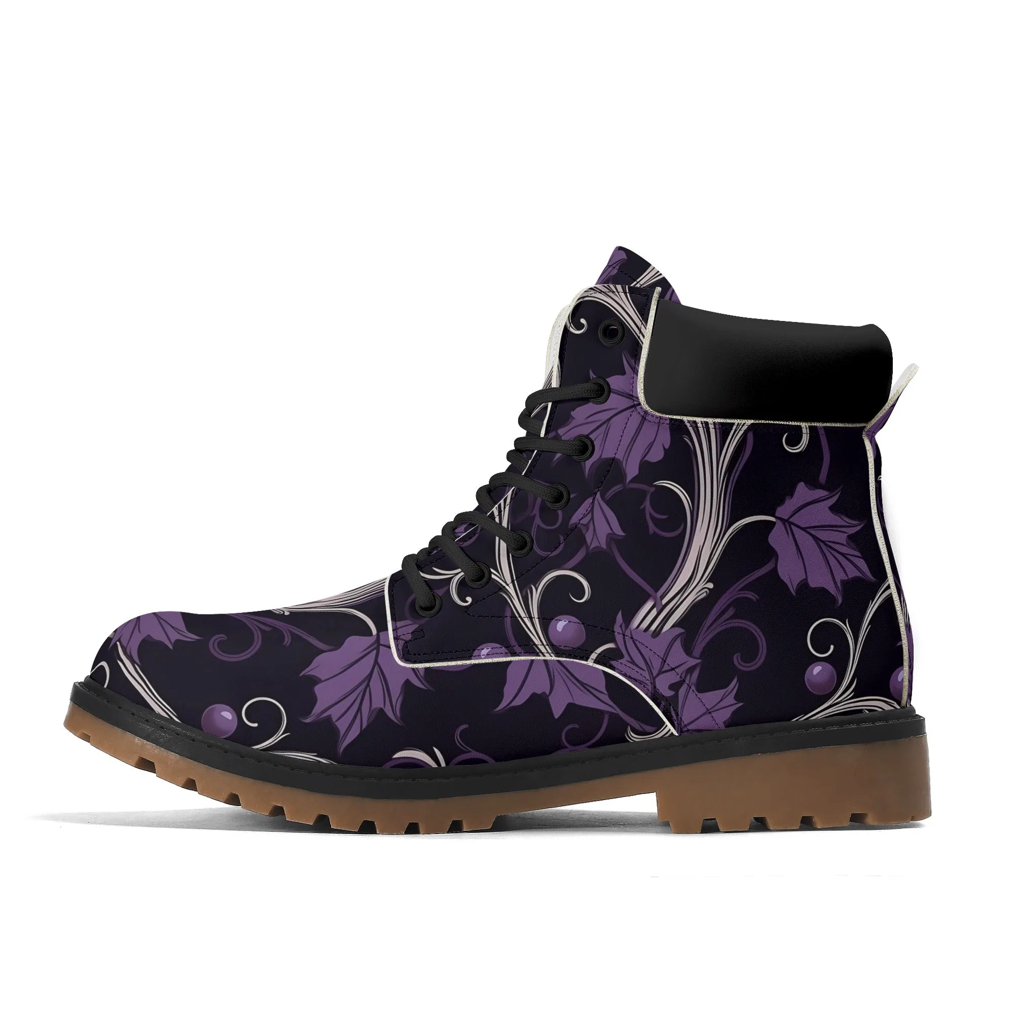 Gothic Purple Forest Leather Brown Outsole All Season Boots