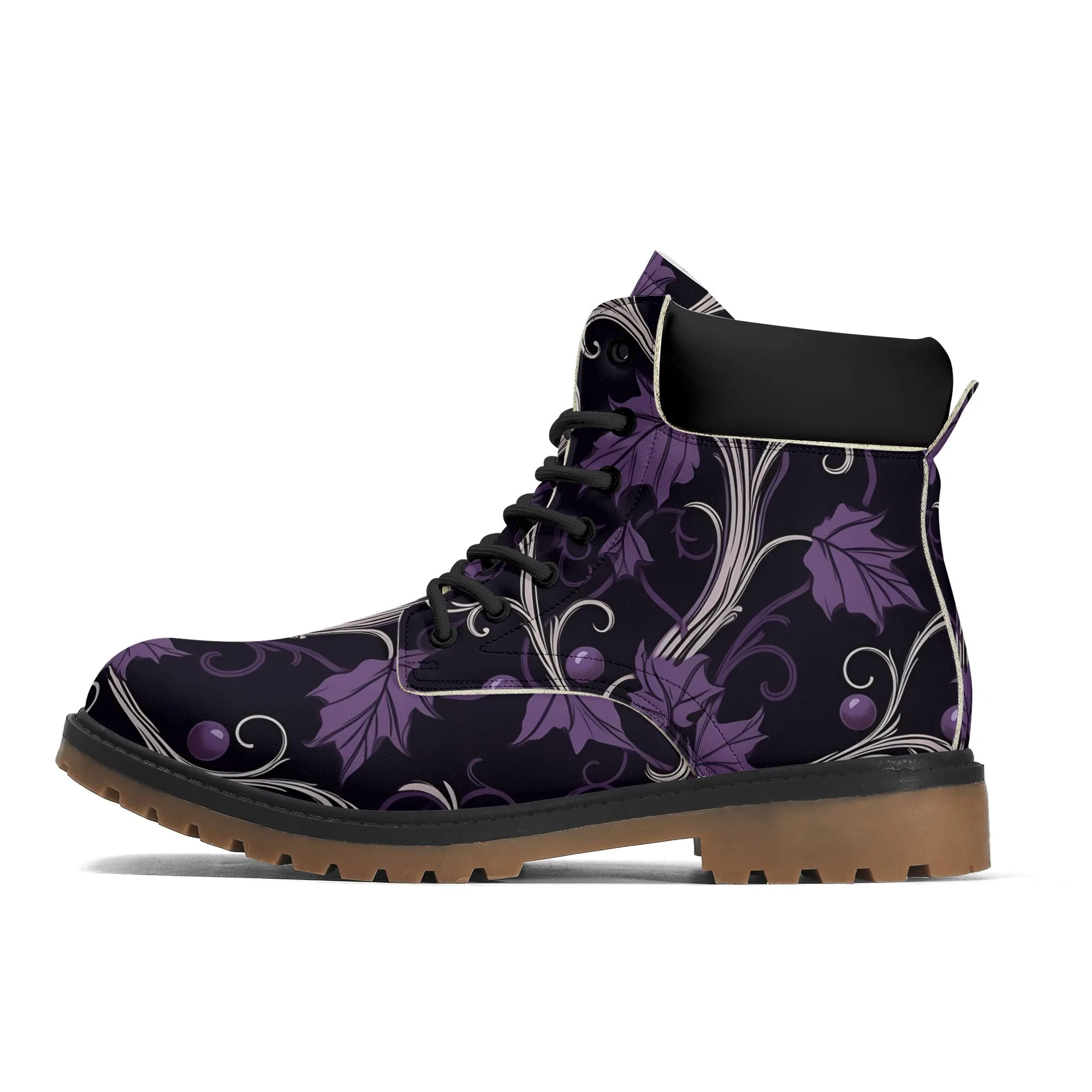 Gothic Purple Forest Leather Brown Outsole All Season Boots