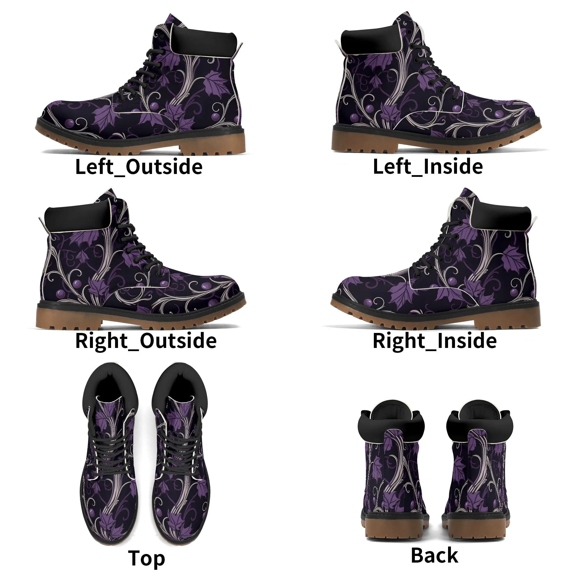 Gothic Purple Forest Leather Brown Outsole All Season Boots