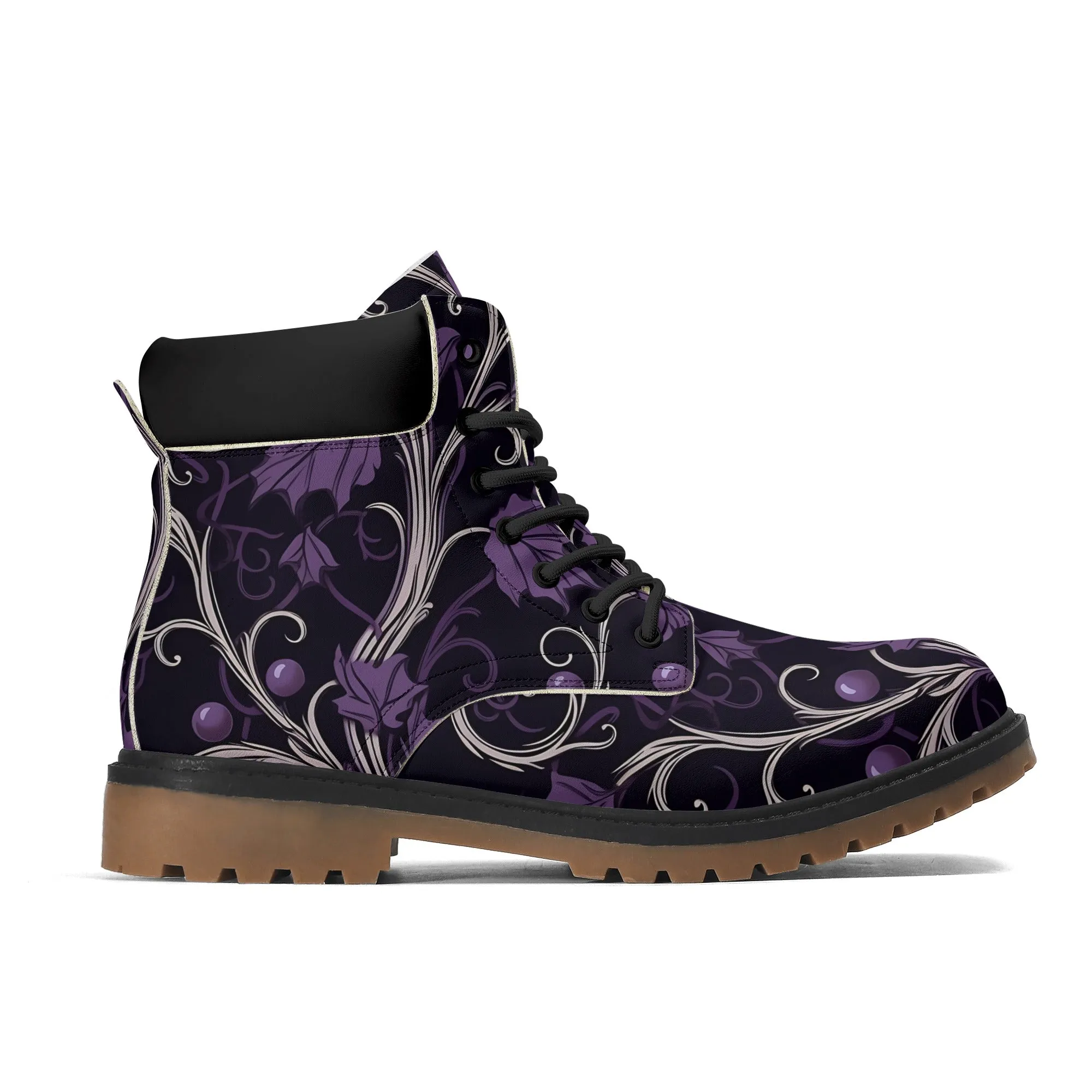 Gothic Purple Forest Leather Brown Outsole All Season Boots