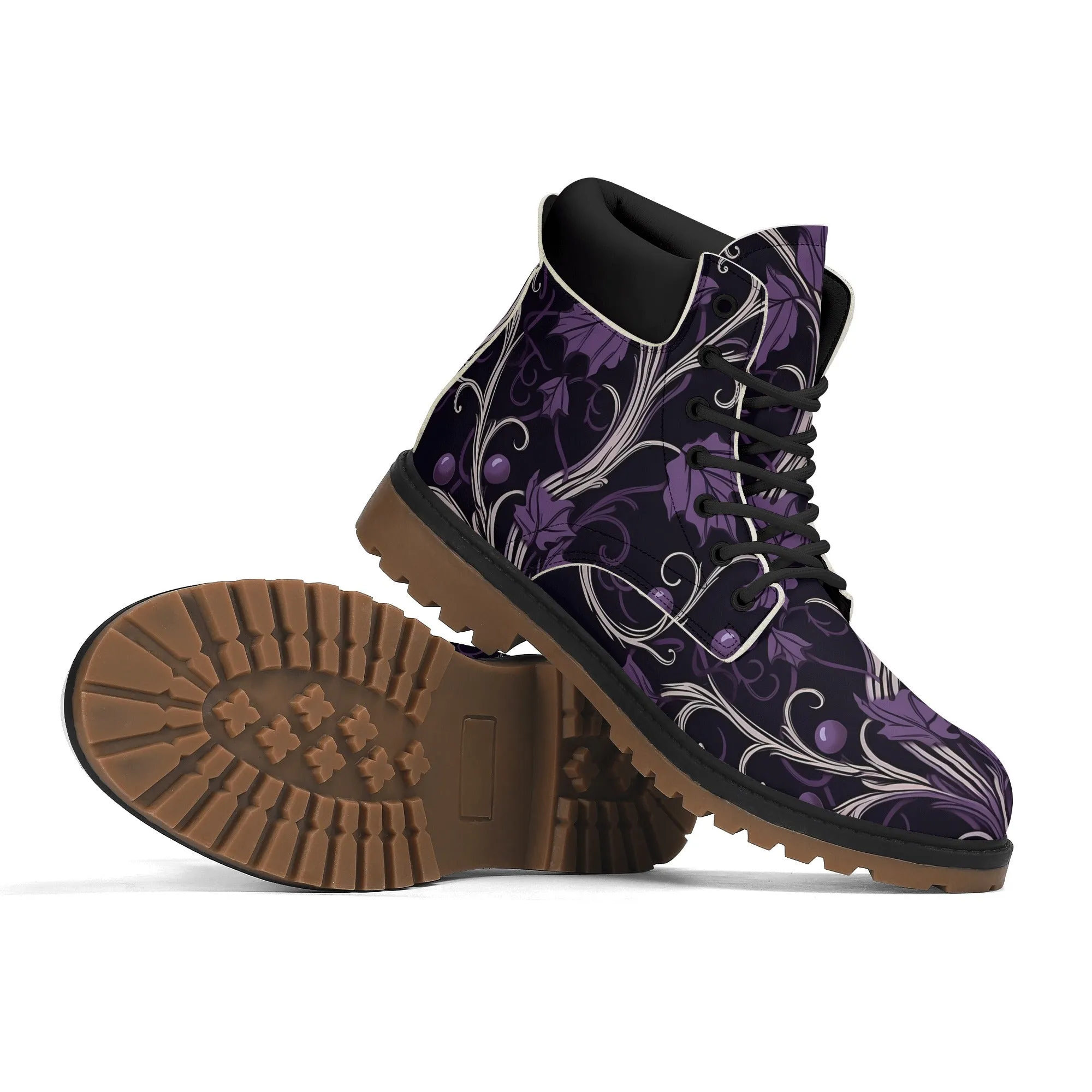 Gothic Purple Forest Leather Brown Outsole All Season Boots