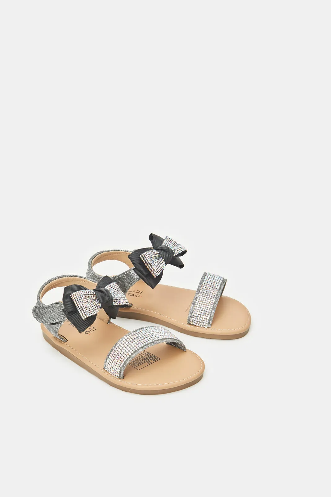 Infant Girls Black Diamante Sandals
