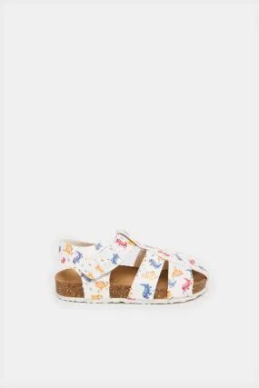 Infant Girls White Dinosaur Printed Cork Sandal
