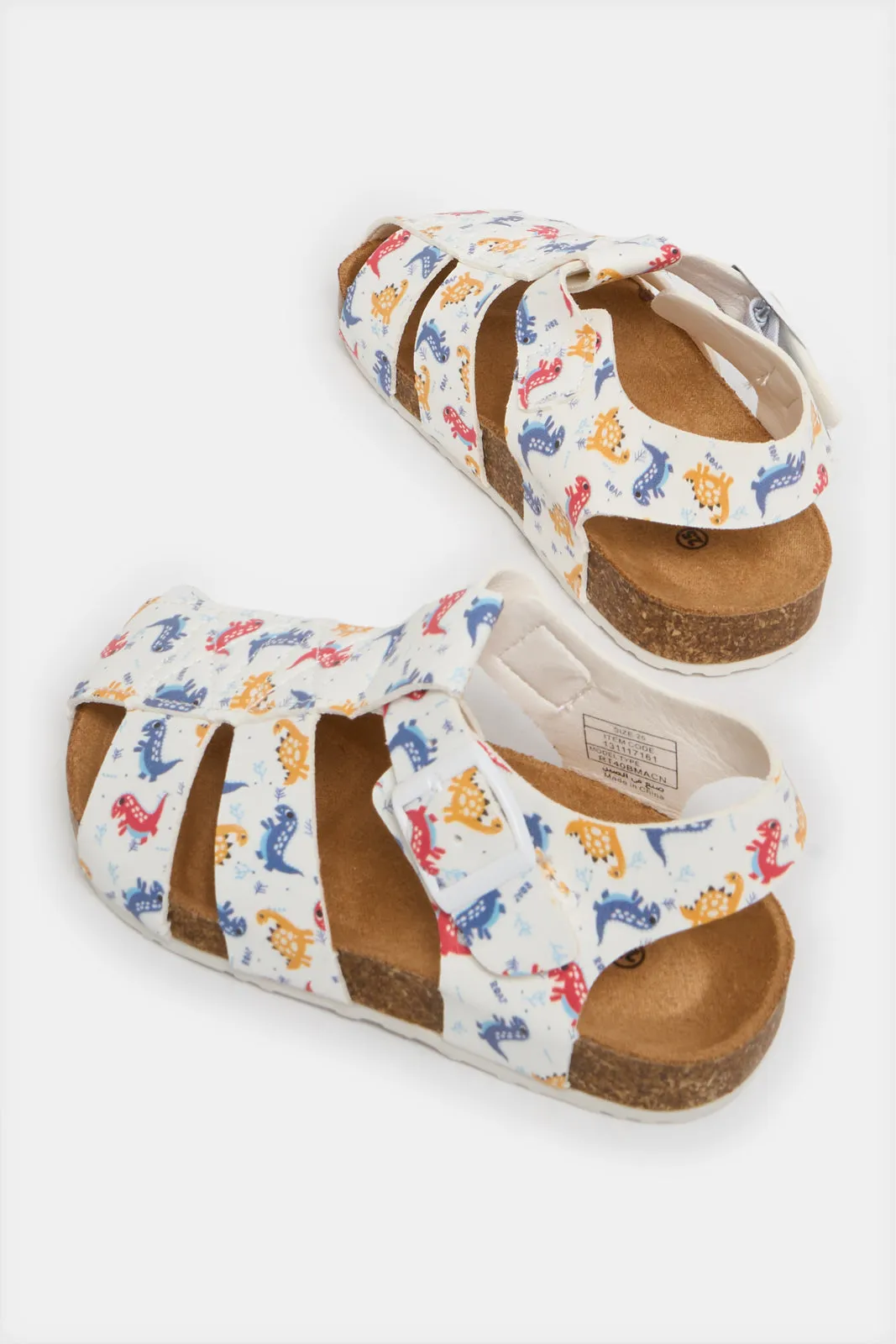 Infant Girls White Dinosaur Printed Cork Sandal