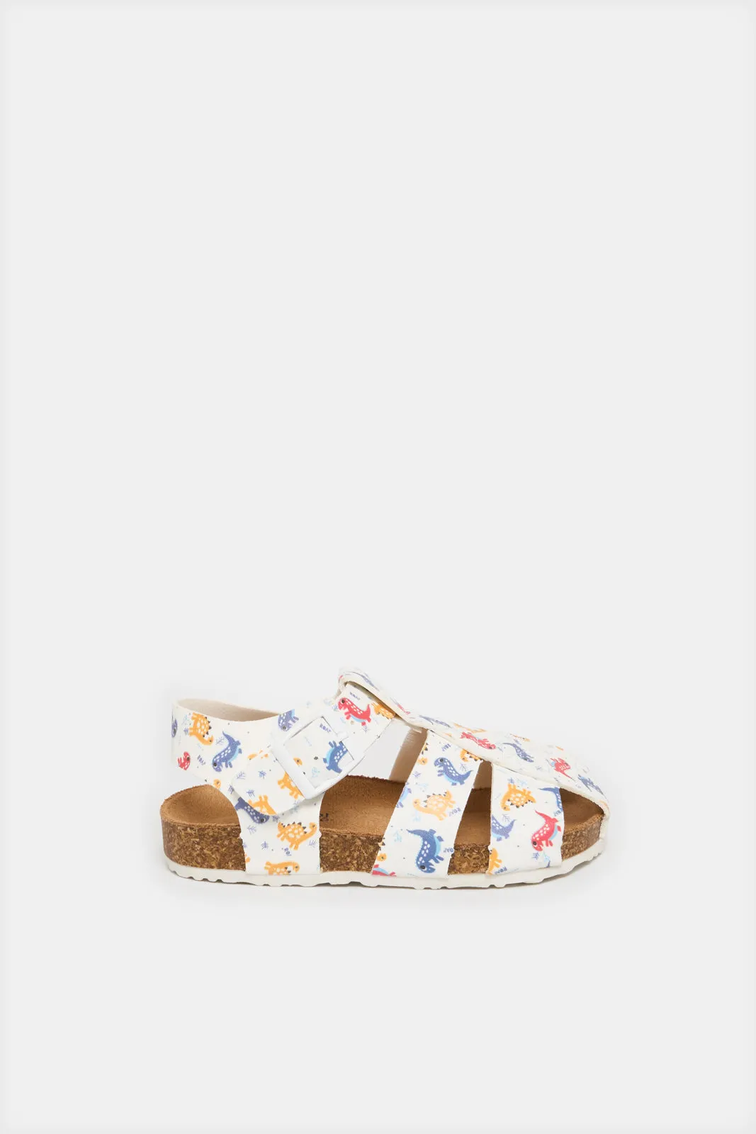 Infant Girls White Dinosaur Printed Cork Sandal