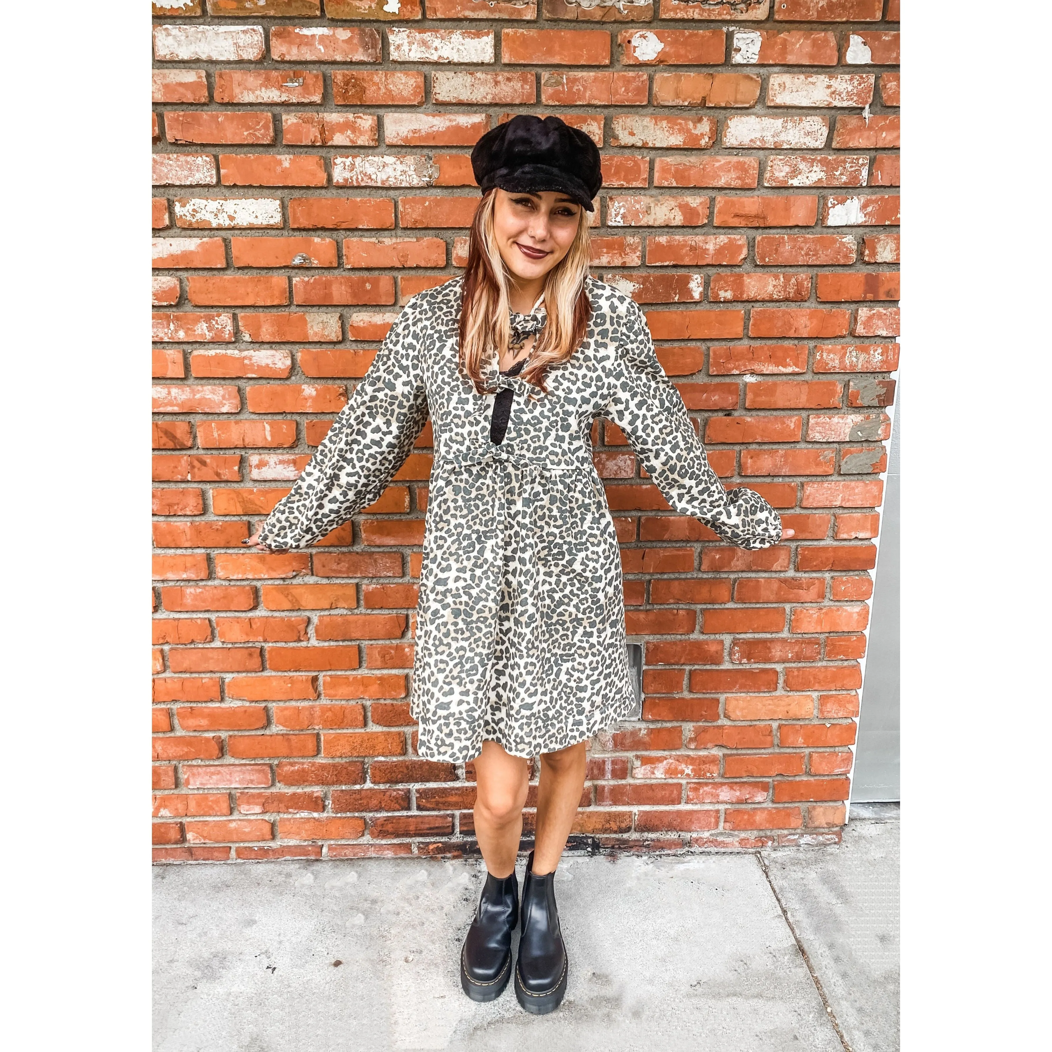 Leopard Tie Front Babydoll Dress