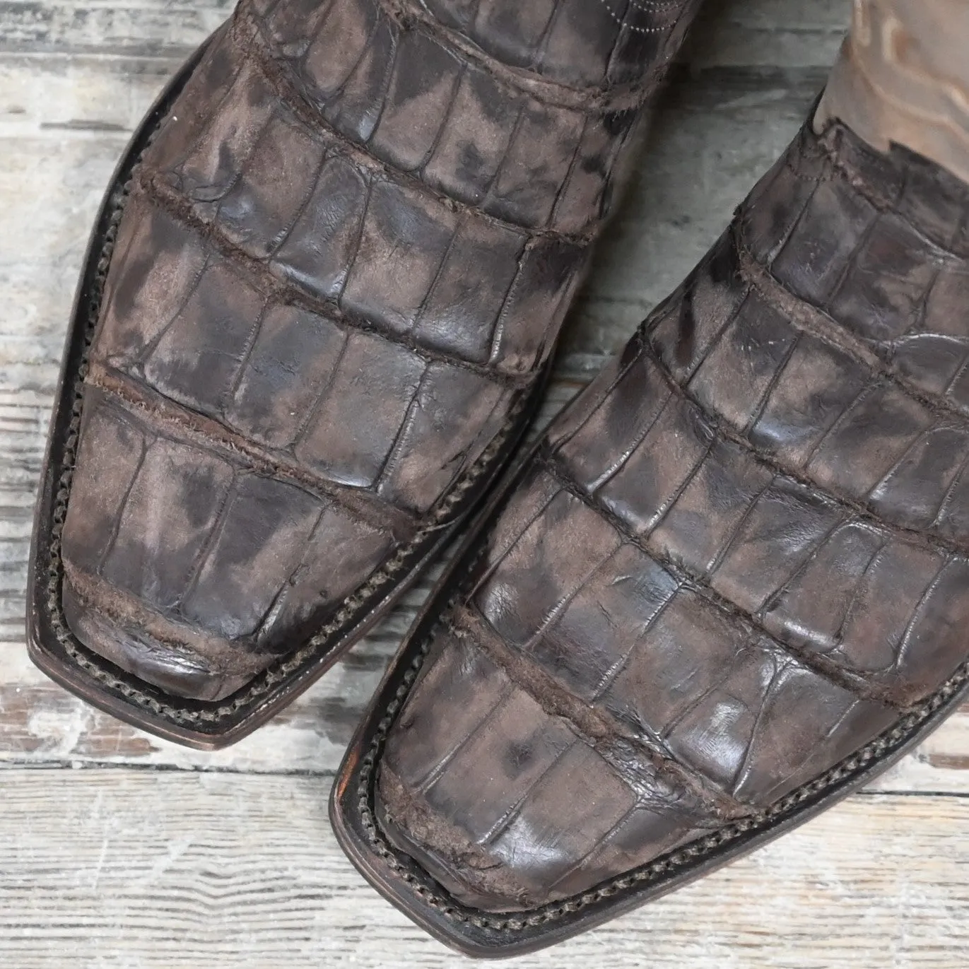 Lucchese Men's 13" Giant American Alligator Boot W/Chocolate Distressed Finish