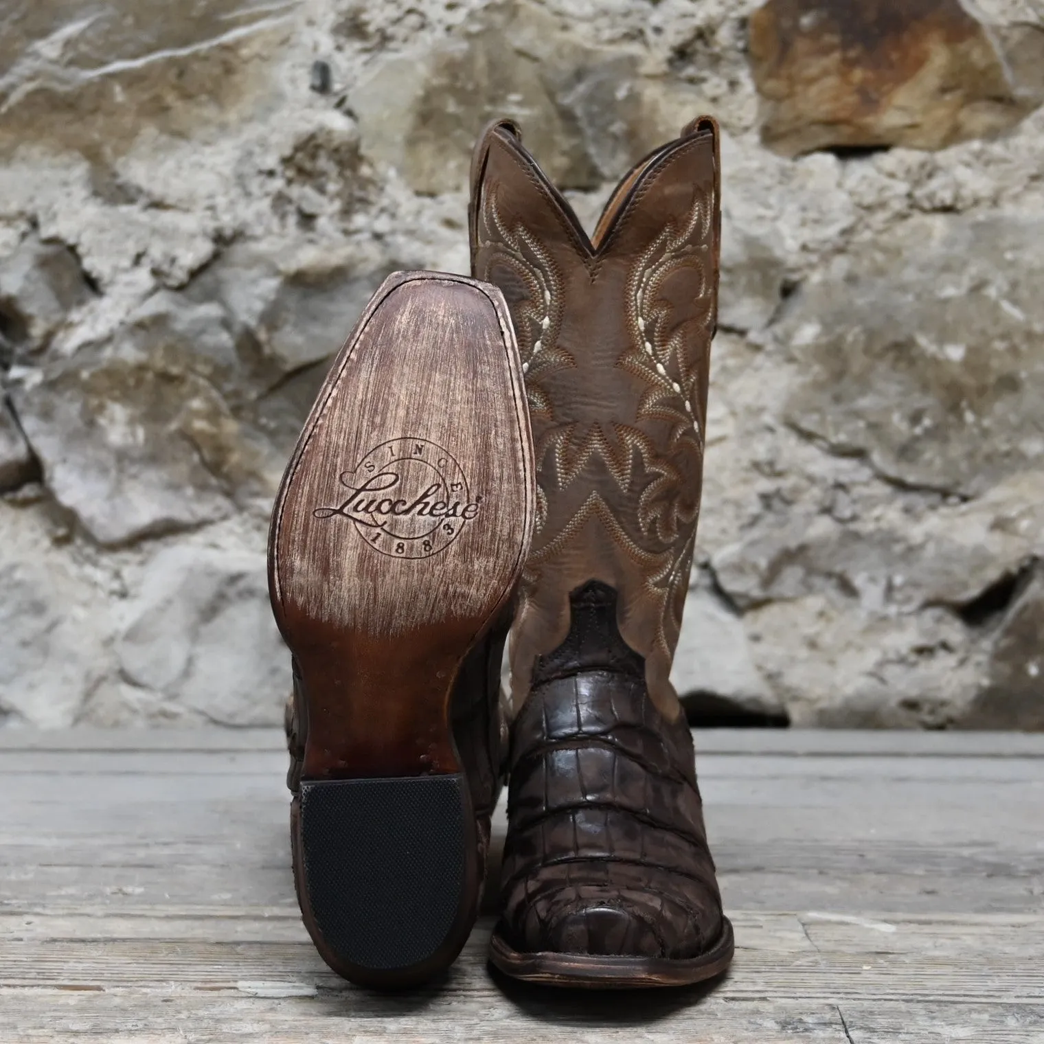 Lucchese Men's 13" Giant American Alligator Boot W/Chocolate Distressed Finish