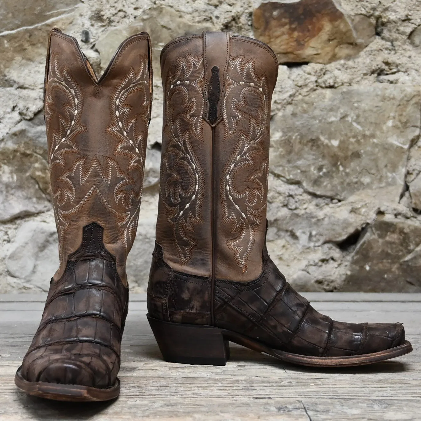 Lucchese Men's 13" Giant American Alligator Boot W/Chocolate Distressed Finish