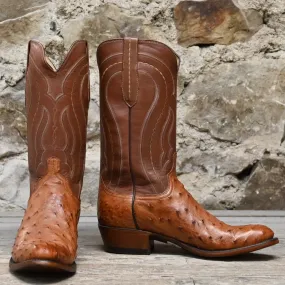 Lucchese Men's 13" Leather Boot W/Full Quill Ostrich In Tan