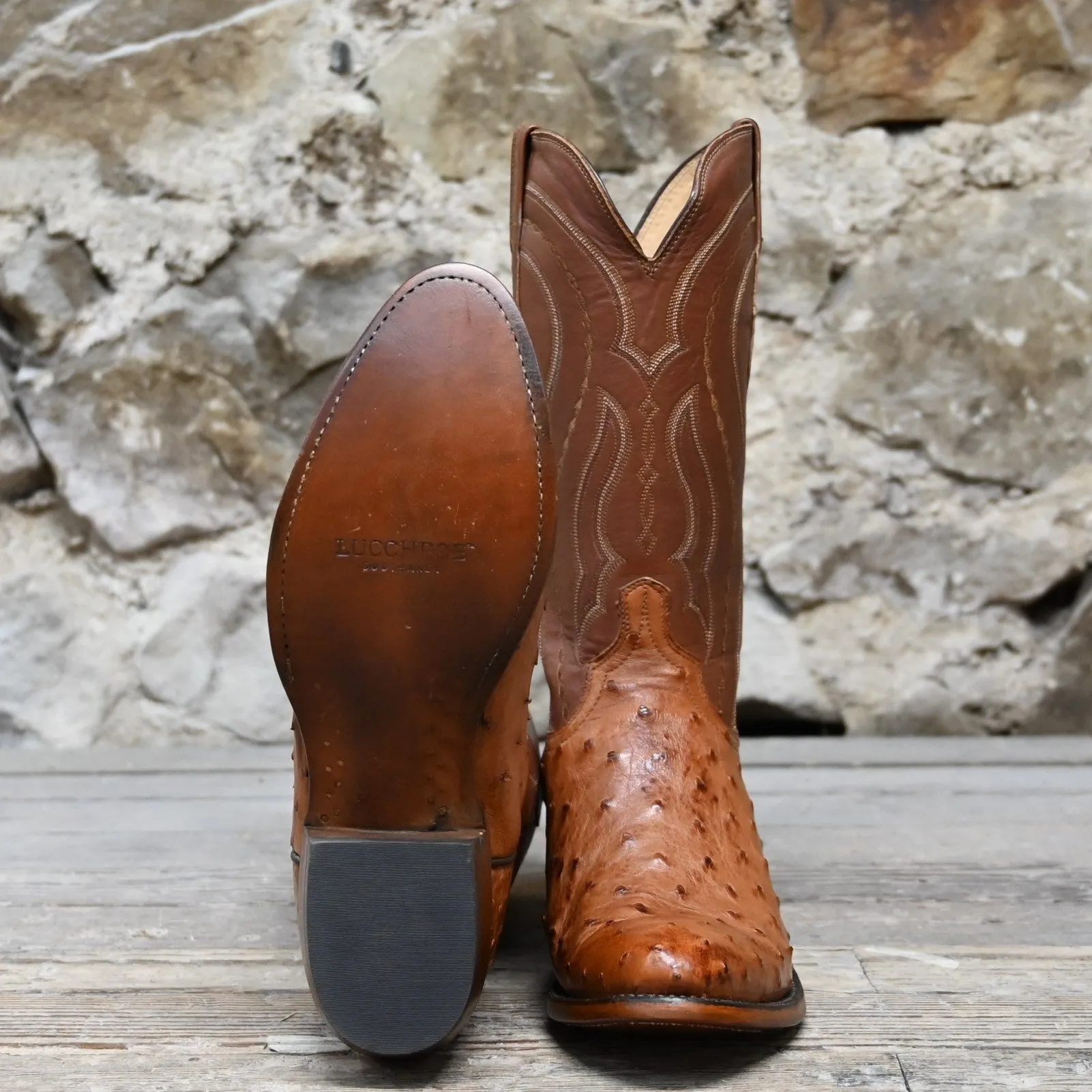 Lucchese Men's 13" Leather Boot W/Full Quill Ostrich In Tan