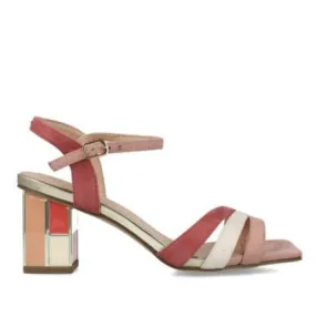 MB 24110 Beige, Blush & Salmon Microsuede & Faux Leather Sling Back Block Heels Sandals