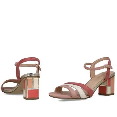 MB 24110 Beige, Blush & Salmon Microsuede & Faux Leather Sling Back Block Heels Sandals