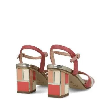 MB 24110 Beige, Blush & Salmon Microsuede & Faux Leather Sling Back Block Heels Sandals