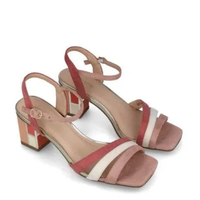 MB 24110 Beige, Blush & Salmon Microsuede & Faux Leather Sling Back Block Heels Sandals