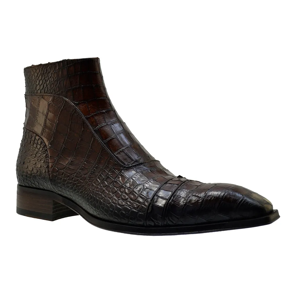 Men's Italian Shoes Jo Ghost 3239CR Brown Leather Print crocodile Dress Boots