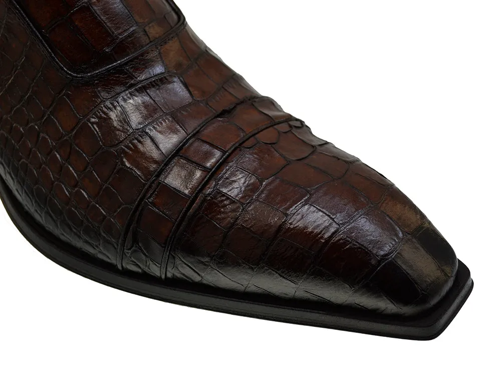 Men's Italian Shoes Jo Ghost 3239CR Brown Leather Print crocodile Dress Boots